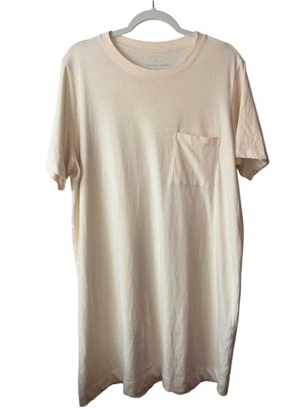 Everlane Organic Cotton Weekend Tee Dress XL Cream Pocket T-Shirt Knee Length